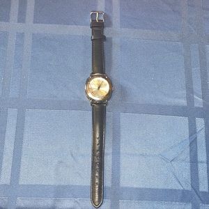 Isaac Mizrahi Live! Slim Leather Band Watch, Black.